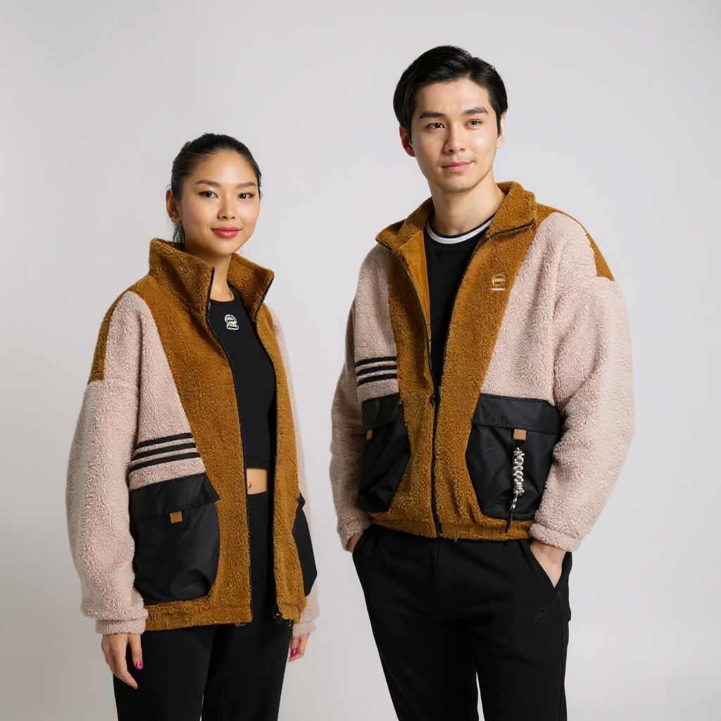Veste polaire unisexe marron vintage – mode rétro automne hiver